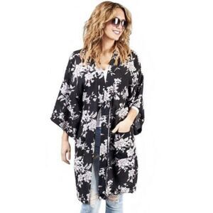 Spiritual Gangster Womens Kimono One Size Duster Black Floral Maya Shrug Boho